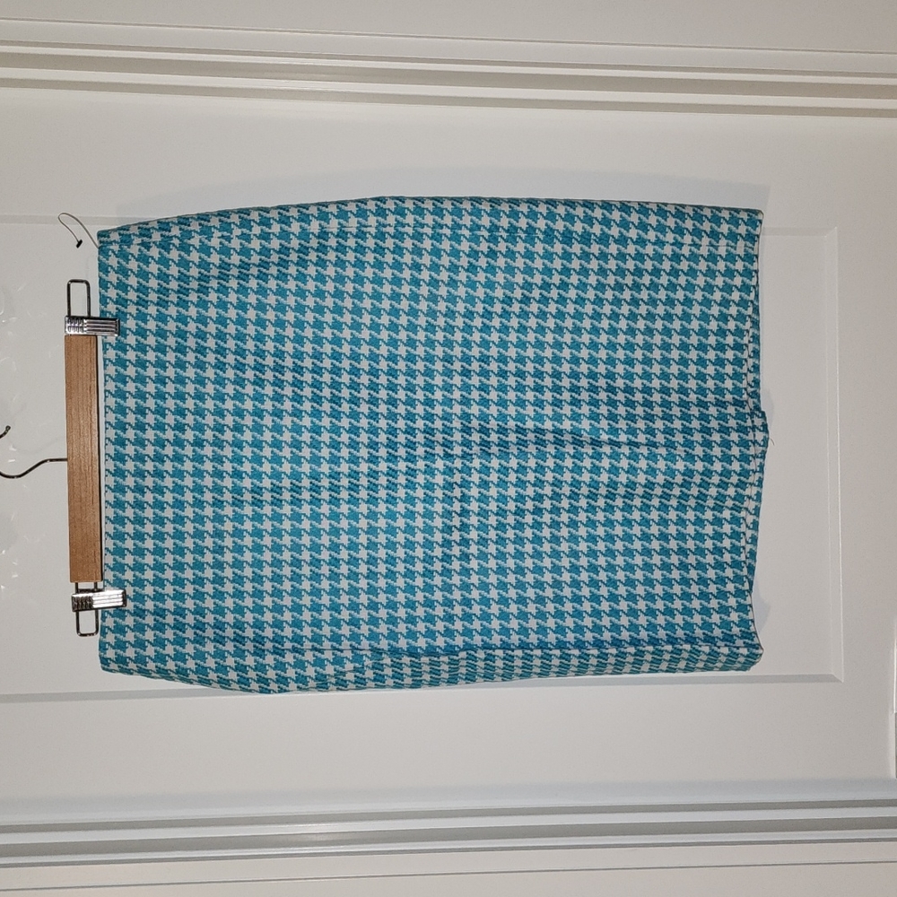 Talbots aqua and white houndstooth pencil skirt